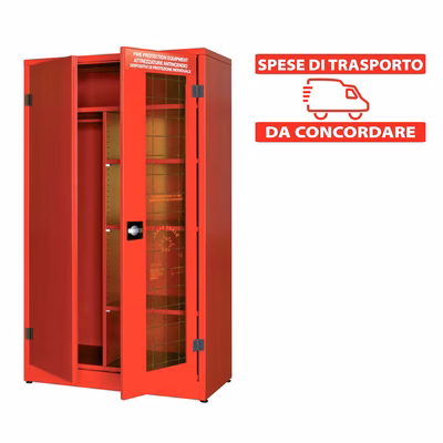 Immagine di Armadio metallico attrezzature antincendio e DPI 2 ante vetro/cieche cm 185h (trasporto escluso)