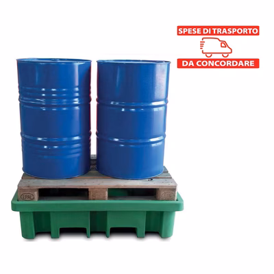 Immagine di Vasca di raccolta per 2 fusti da litri 200 CARVEL cm 130x90x33 colore verde (trasporto escluso)