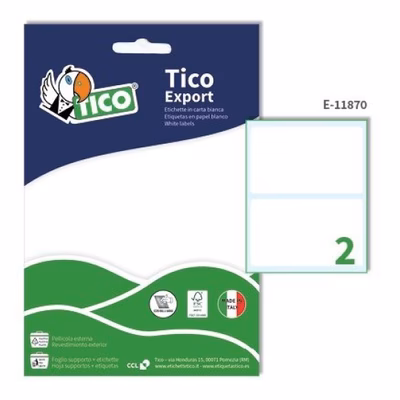 Immagine di Etichette adesive in carta bianca formato A5, E-11870, 118x70mm, 2 etichette per foglio, 10 fogli