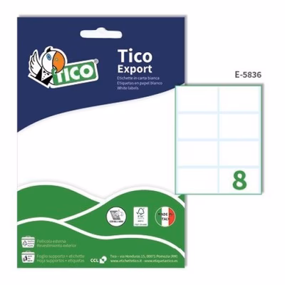Immagine di Etichette adesive in carta bianca formato A5, E-5836, 58x36mm, 8 etichette per foglio, 10 fogli