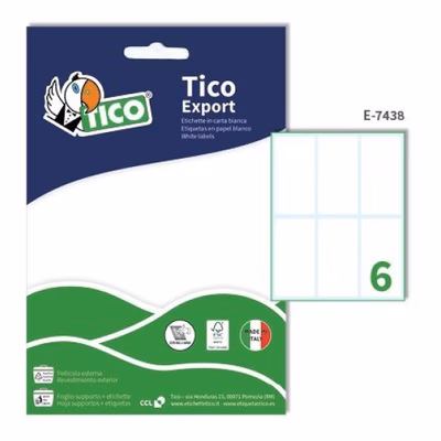 Immagine di Etichette adesive in carta bianca formato A5, E-7438, 74x38mm, 6 etichette per foglio, 10 fogli