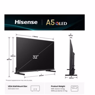Immagine di Tv 32" Full HD (1920x1080) HISENSE 32  A59Q  QLED Full HD SMART VIDAA U9 32A59Q