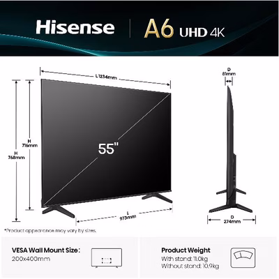 Immagine di Tv 55" 4K (3840x2160) HISENSE 55 A69Q 4K UHD SMART VIDAA U9 55A69Q