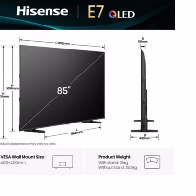 Immagine di Tv 85" 4K (3840x2160) HISENSE 85 E79Q QLED 4K UHD SMART VIDAA 85E79Q