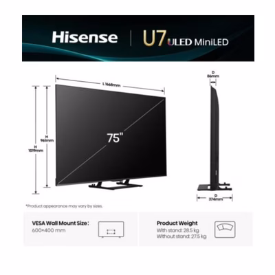 Immagine di Tv 75" 4K (3840x2160) HISENSE 75 U79Q MINI LED 4K UHD SMART VIDAA REFRESH RATE 1 75U79Q
