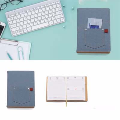 Immagine di Agenda portafoglio con tasca stile jeans giornaliera 15x21 blu 30+