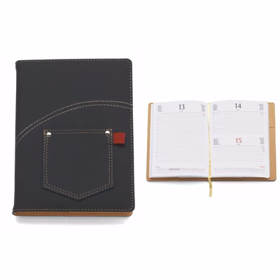 Immagine di Agenda portafoglio con tasca stile jeans giornaliera 15x21 nero 30+