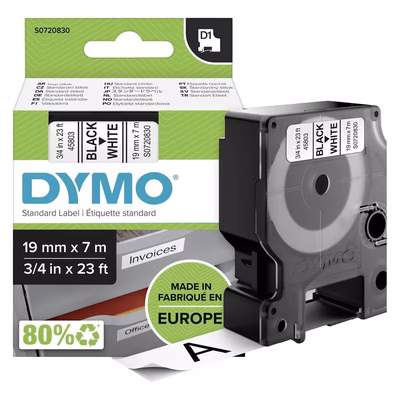Immagine di Nastro DYMO 458030 D1 mm 19x7 m nero/bianco