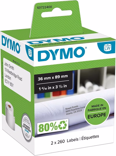 Immagine di Rotolo 260 etichette DYMO 990120 LABEL WRITER mm 89x36 bianco