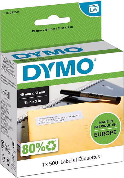 Immagine di Rotolo 500 etichette DYMO 113550 LABEL WRITER mm 51x19 bianco