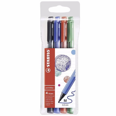 Immagine di Pennarello fineliner STABILO POINTMAX 4 colori assortiti (Nero/Blu,Rosso,Verde)