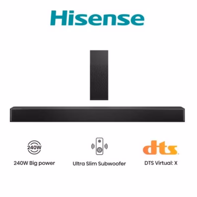 Immagine di Soundbar 240 Nero HISENSE SOUNDBAR HS2100 2.1 DOLBY + SUBWOOFER BLUETOOTH 24 HS2100