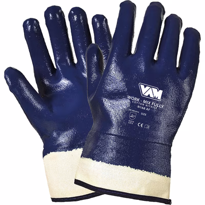 Immagine di Guanti in tela di cotone spalmato NBR VAM WORK MIX FULLY colore bianco/blu taglia 11 - paio
