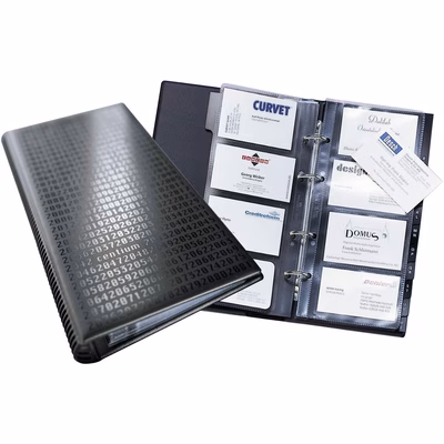 Immagine di Porta biglietti da visita ad anelli VISIFIX CENTIUM 200 cm 14,5x25,5 per 200 biglietti f.to mm 90x57