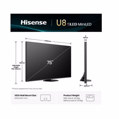 Immagine di Tv 75" 4K (3840x2160) HISENSE 75 U8Q MINI LED 4K UHD SMART VIDAA REFRESH RATE 16 75U8Q
