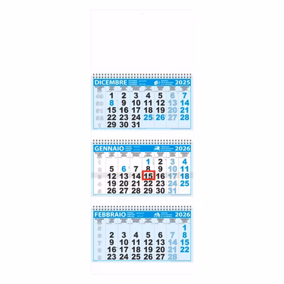 Immagine di Calendario Trittico 3 spirali cm 31x80 bianco/celeste