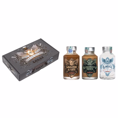 Immagine di Lolli Luxury Pocket Box 3 Liquori Zabaglione al Caffè + Liquirizia e Menta + Sambuca da 100 ml - 3pz