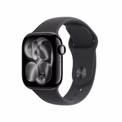 Immagine di Apple Watch Series 11 GPS Cassa 42 mm in alluminio Jet Black cinturino Sport nero - M/L