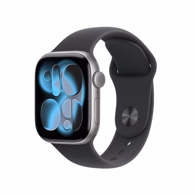 Immagine di Apple Watch Series 11 GPS Cassa 42 mm in alluminio grigio siderale cinturino Sport nero - S/M