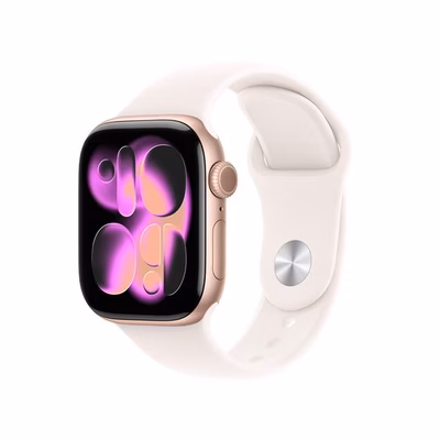 Immagine di Apple Watch Series 11 GPS Cassa 42 mm in alluminio oro rosa cinturino Sport rosa fard - S/M