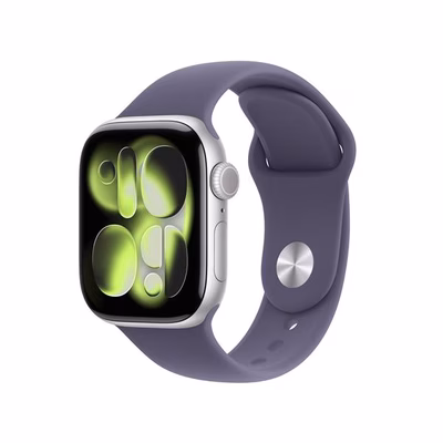 Immagine di Apple Watch Series 11 GPS Cassa 42 mm in alluminio argento cinturino Sport viola nebbia - S/M
