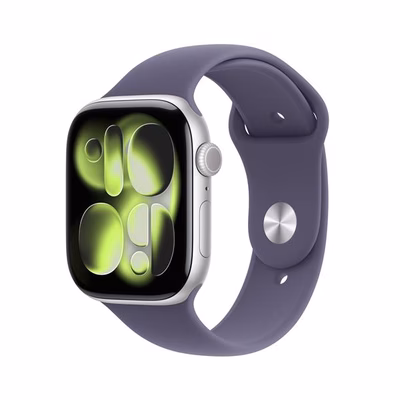 Immagine di Apple Watch Series 11 GPS Cassa 46 mm in alluminio argento cinturino Sport viola nebbia - M/L