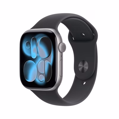 Immagine di Apple Watch Series 11 GPS Cassa 46 mm in alluminio grigio siderale cinturino Sport nero - S/M