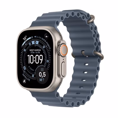 Immagine di Apple Watch Ultra 3 GPS+Cellular Cassa 49 mm in titanio naturale cinturino Ocean blu salmastro