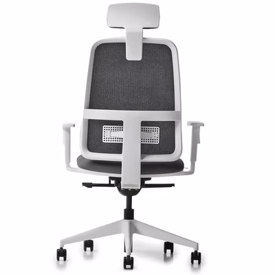 Immagine di Sedia operativa WIN con poggiatesta struttura bianca schienale rete nera seduta grigio