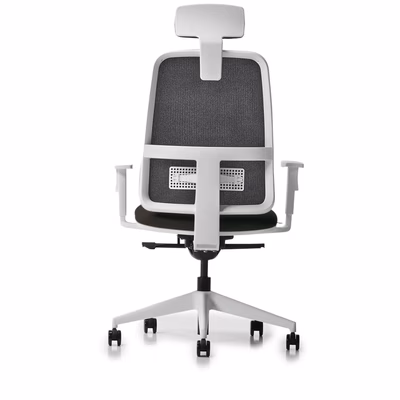 Immagine di Sedia operativa WIN con poggiatesta struttura bianca schienale rete nera seduta nero