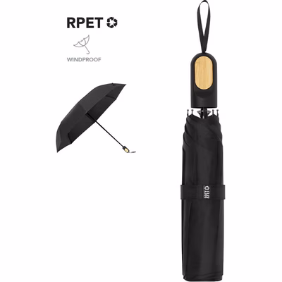 Immagine di Ombrello pieghevole 21" Barbra in pongee RPET windproof colore nero