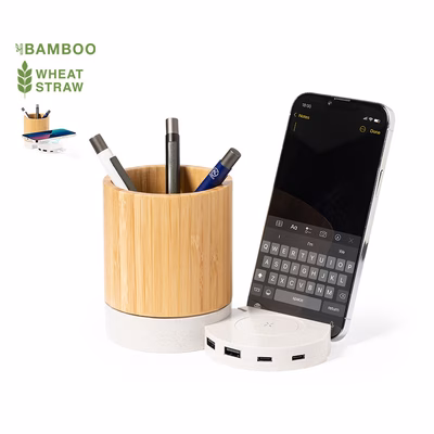 Immagine di Portapenne multifunzione 4 in 1 Birwen in bamboo/fibra di grano