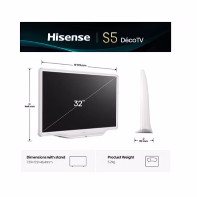 Immagine di Tv 32" Full HD (1920x1080) HISENSE 32 S5Q DECO' BIANCO Full HD QLED SMART VIDAA REFRESH R 32S5Q