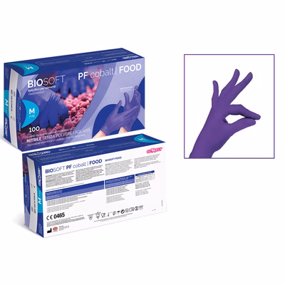 Immagine di Guanti monouso in nitrile senza polvere RAYS BIOSOFT PF COBALT FOOD colore blu taglia L