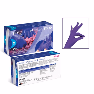 Immagine di Guanti monouso in nitrile senza polvere RAYS BIOSOFT PF COBALT FOOD colore blu taglia M