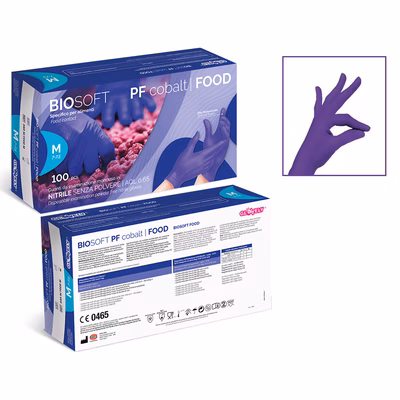 Immagine di Guanti monouso in nitrile senza polvere RAYS BIOSOFT PF COBALT FOOD colore blu cobalto taglia S