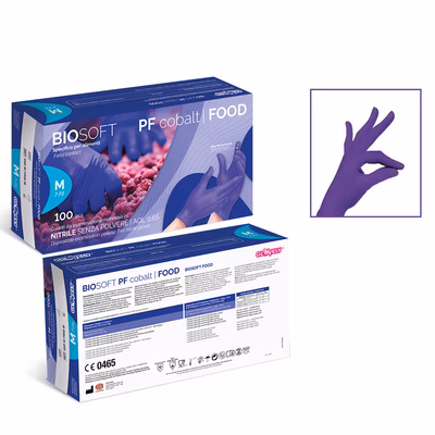 Immagine di Guanti monouso in nitrile senza polvere RAYS BIOSOFT PF COBALT FOOD colore blu cobalto taglia XL