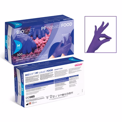 Immagine di Guanti monouso in nitrile senza polvere RAYS BIOSOFT PF COBALT FOOD colore blu taglia XS