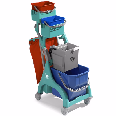 Immagine di Carrello TTS con secchio lavaggio 28 litri con divisorio secchi e portasacco