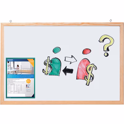 Immagine di Lavagna magnetica in acciaio con cornice in legno, 60x40 cm,