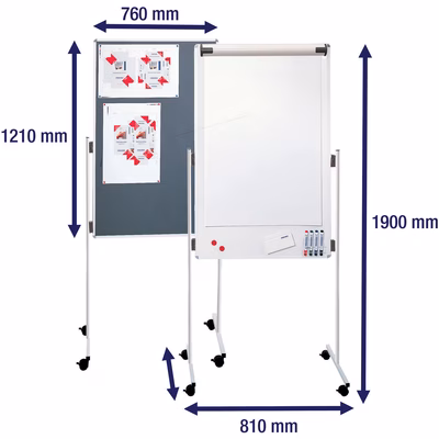 Immagine di Lavagna a fogli mobili e lavagna in feltro combinate con ruote bloccabili, 76x121 cm,