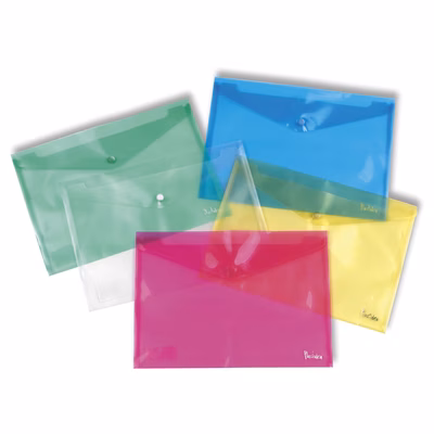 Immagine di Cartellina a busta c/bottone A4 trasparente colori assortiti