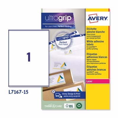 Immagine di Etichette adesive bianche in carta ecologica, 199,6x289,1mm, 1 etichetta per foglio, 15 fogli