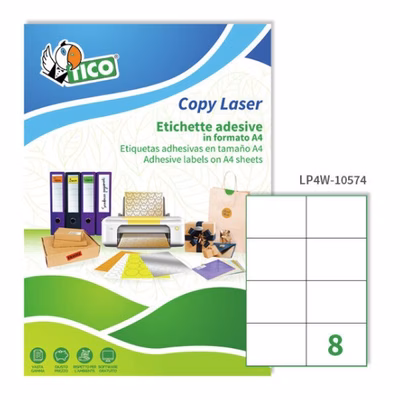 Immagine di Etichette adesive in carta bianca certificata FSC®, 105x74mm, 8 etichette per foglio, 100 fogli