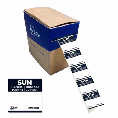 Immagine di Etichette alimentari AVERY giornaliere (domenica) 25x25 mm colore nero