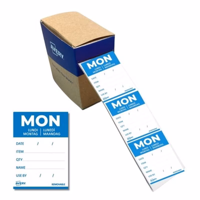 Immagine di Etichette alimentari AVERY giornaliere (lunedì) 40x56 mm colore blu
