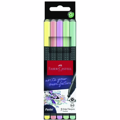 Immagine di Pennarello FABER CASTELL GRIP FINEPEN PASTEL astuccio 5 colori assortiti