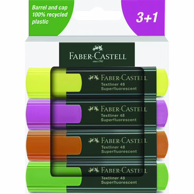 Immagine di Evidenziatore FABER CASTELL TEXTLINER 48 SUPERFLUORESCENT punta a scalpello - 4 colori assortiti