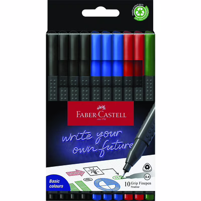 Immagine di Pennarello FABER CASTELL GRIP FINEPEN OFFICE astuccio 10 colori assortiti
