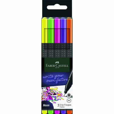 Immagine di Pennarello FABER CASTELL GRIP FINEPEN NEON astuccio 5 colori assortiti